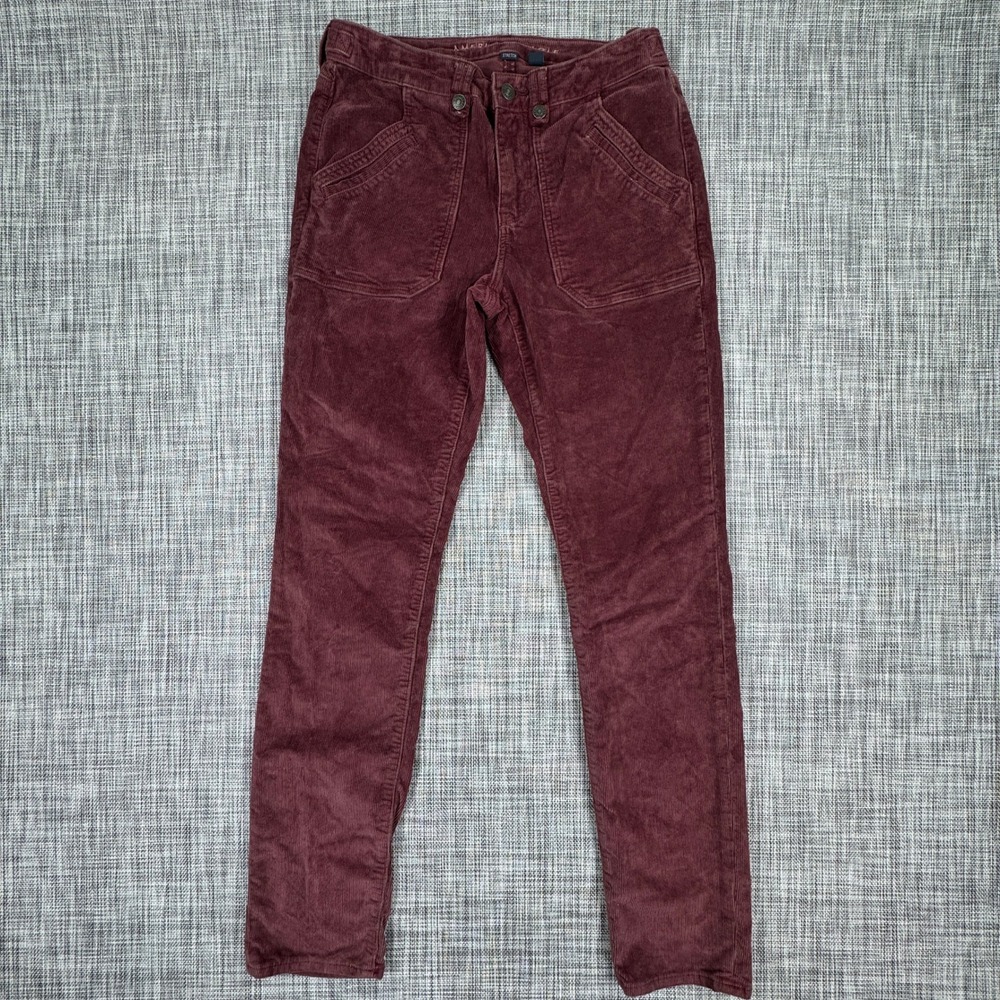 American Eagle Women's Size 6 Long Corduroy Pants Maroon Skinny Utility Stretch